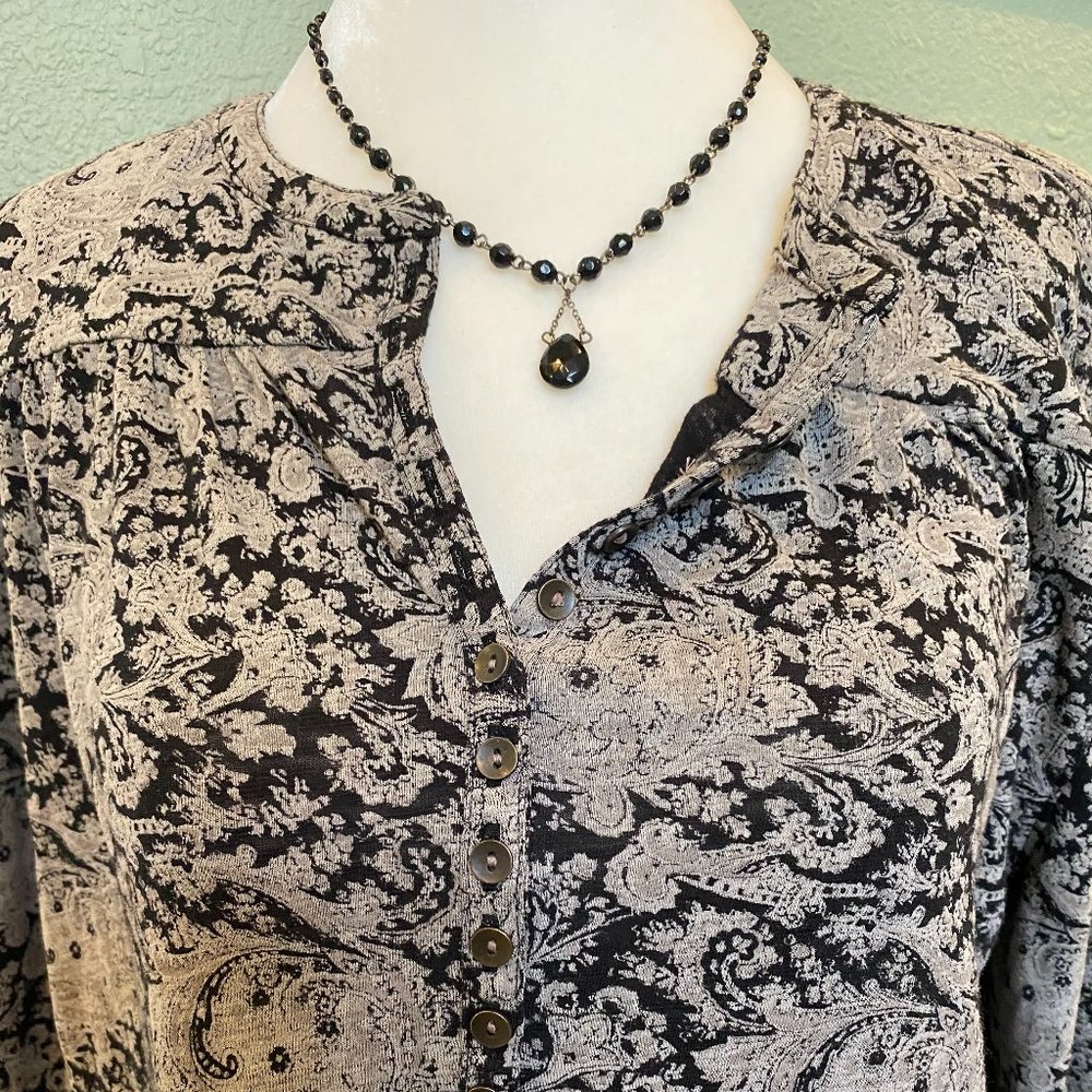 Lucky Brand B&W Paisley Long Sleeve Super Soft Blouse